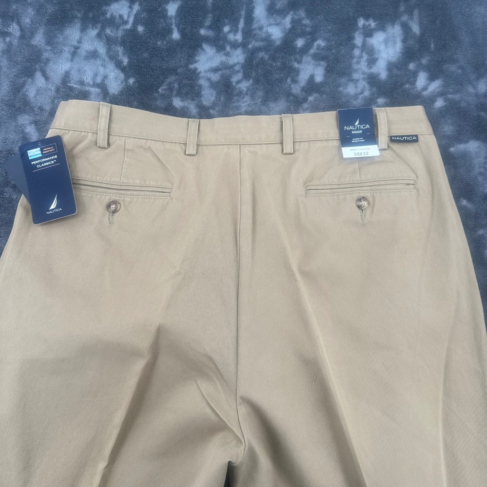 NEW Nautica Mens Rigger Performance Classics Pleated Chino Pants Khaki 38x32 NWT - Picture 4 of 9